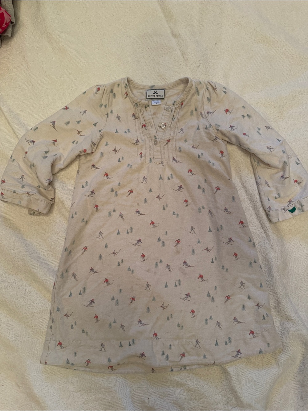 Girls Petite Plume Cream Kids' Long-Sleeve Ski Print Nightgown